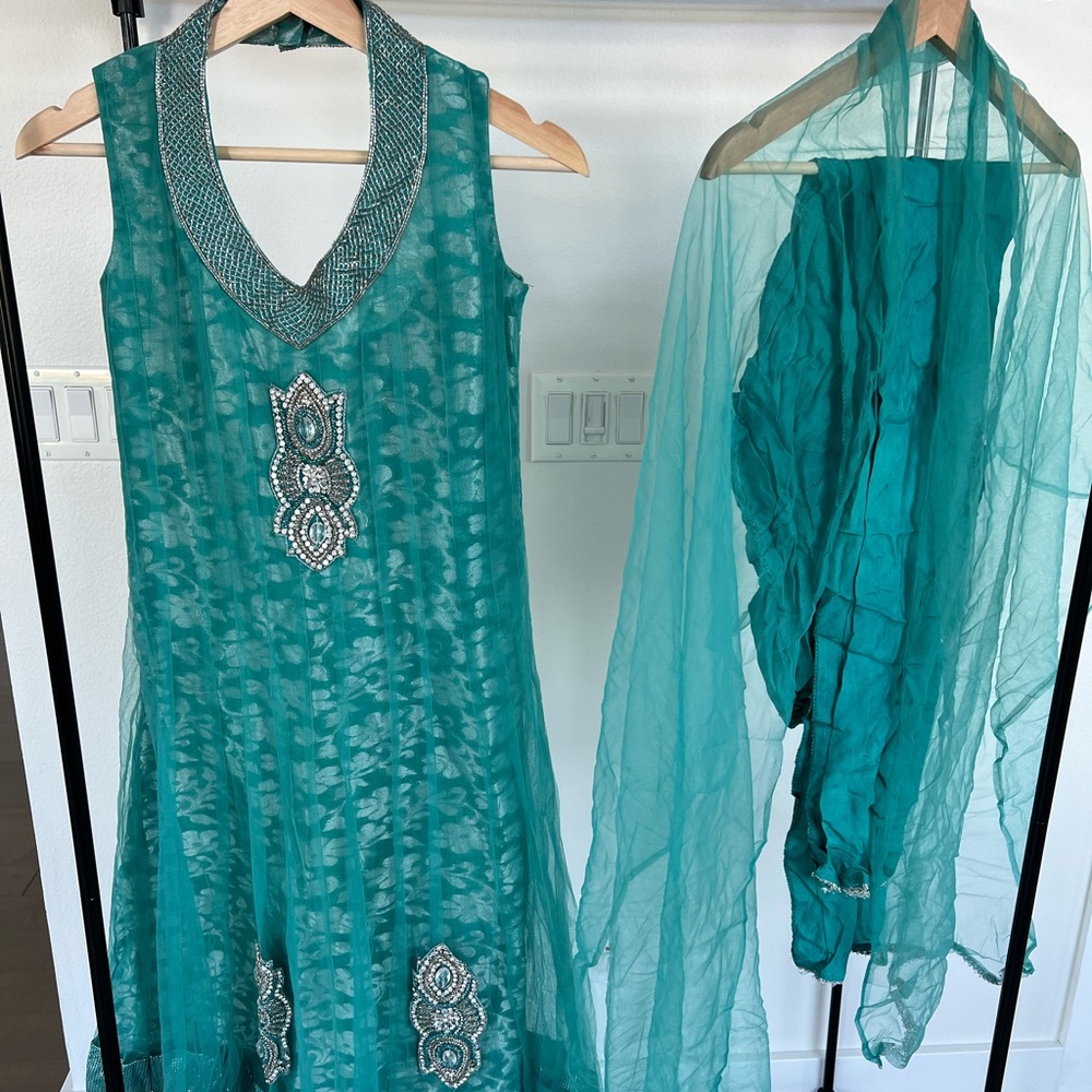 Turquoise blue Anarkali